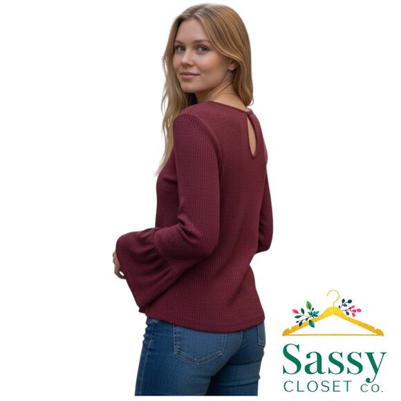 Porridge Tops - Porridge Red Ribbed Bell Sleeve Top – Sz M – Anthro- EUC